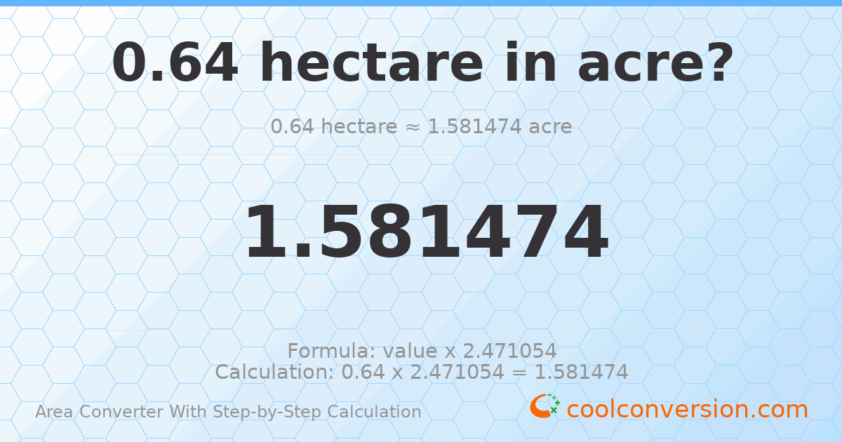 0.64 hectares = 1.58147 acres