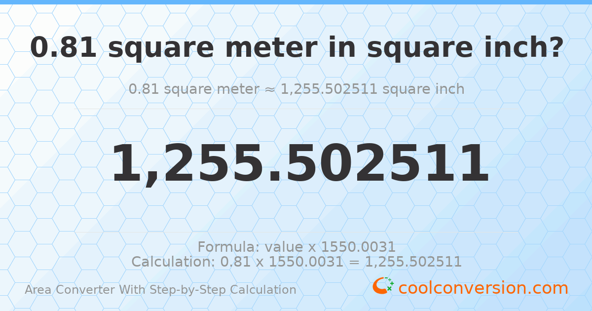 0.81 square meters = 1255.5 square inches