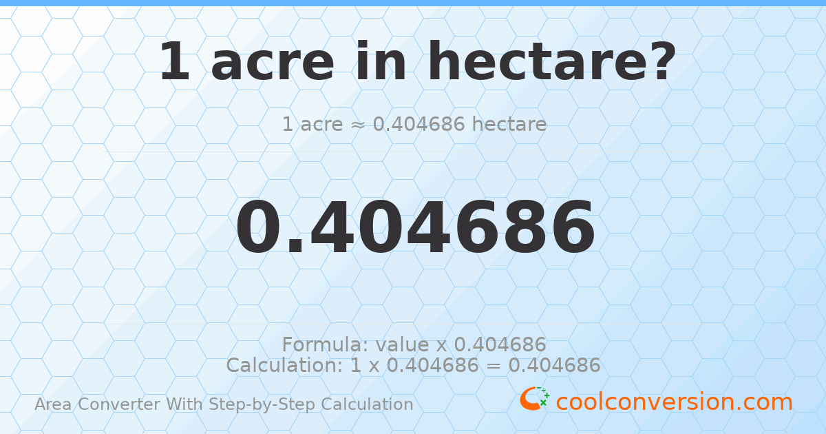 1 acre = 0.404686 hectares