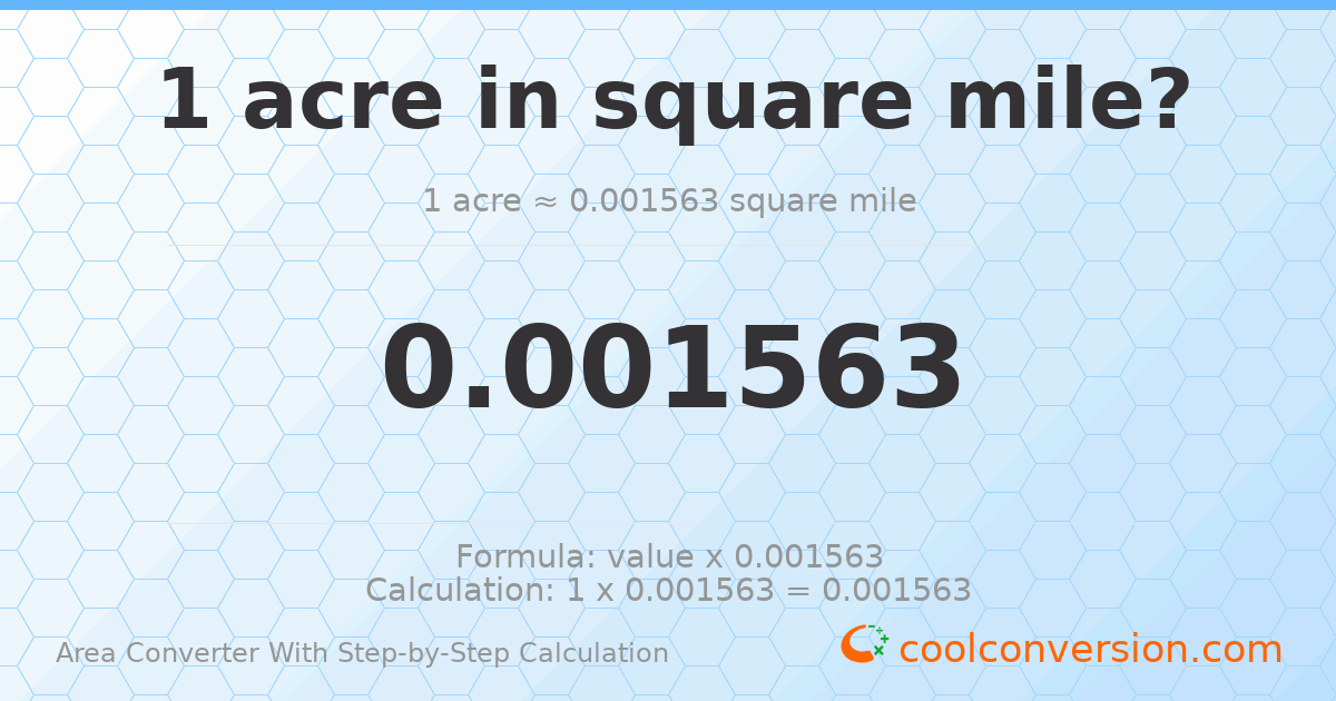 1 acre = 0.0015625 square miles
