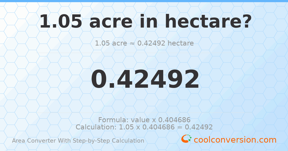 1.05 acres = 0.42492 hectares