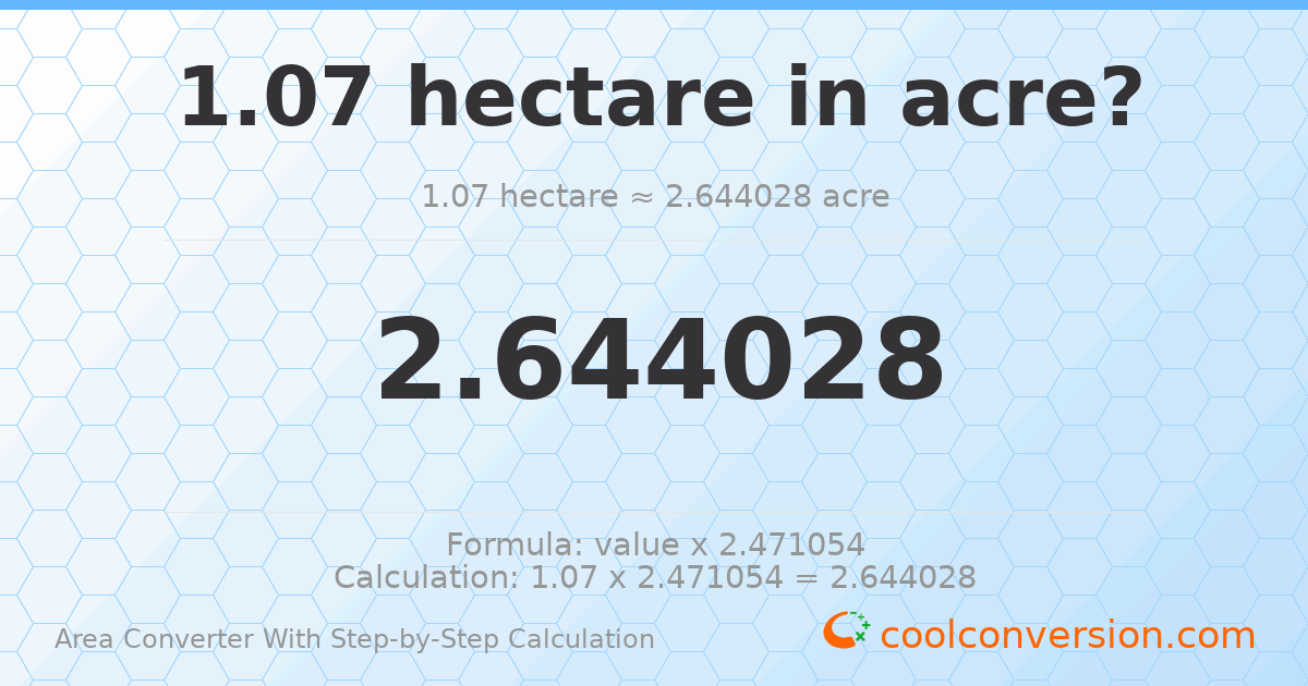 1.07 hectares = 2.64403 acres