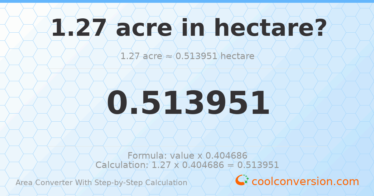 1.27 acres = 0.513951 hectares
