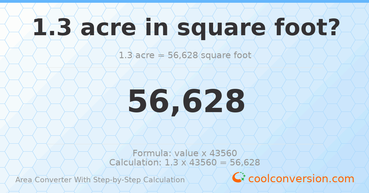 1.3 acres = 56628 square feet