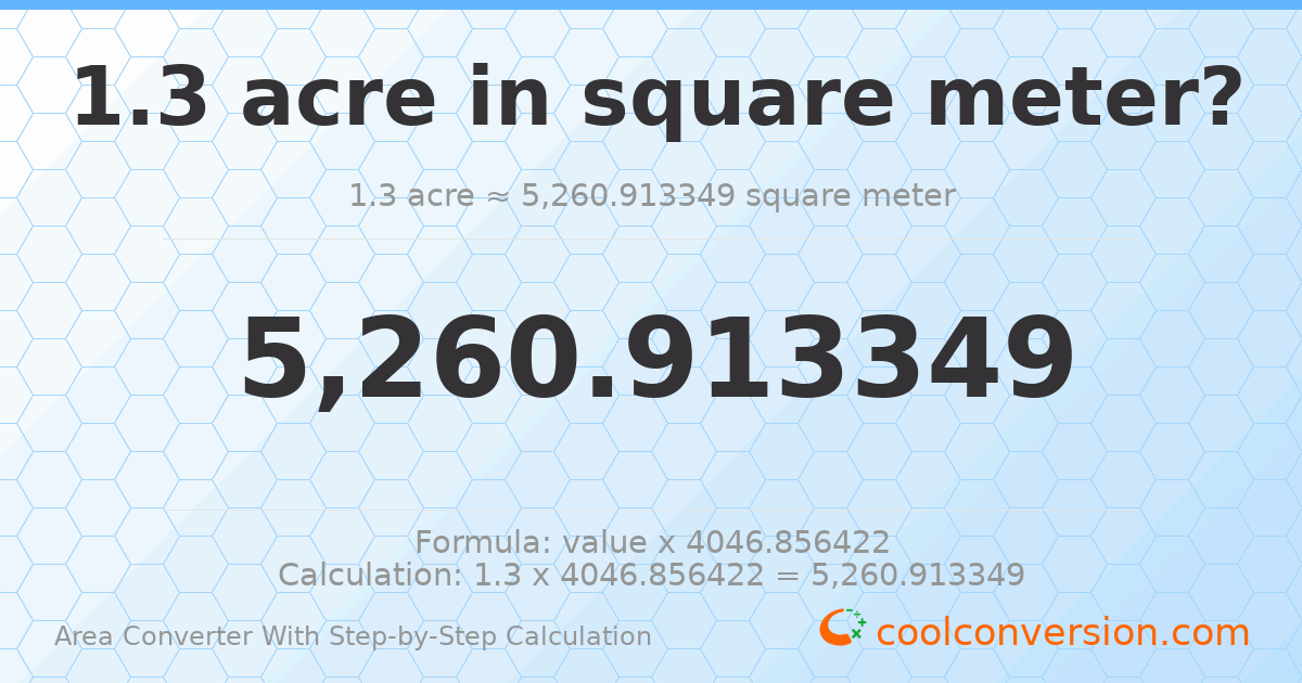 1.3 acres = 5260.91 square meters