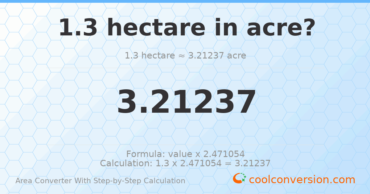 1.3 hectares = 3.21237 acres