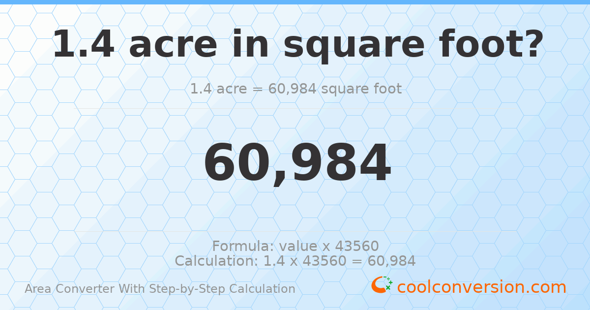 1.4 acres = 60984 square feet
