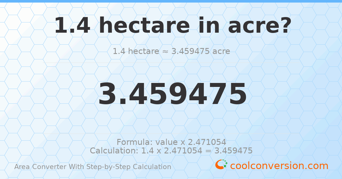 1.4 hectares = 3.45948 acres