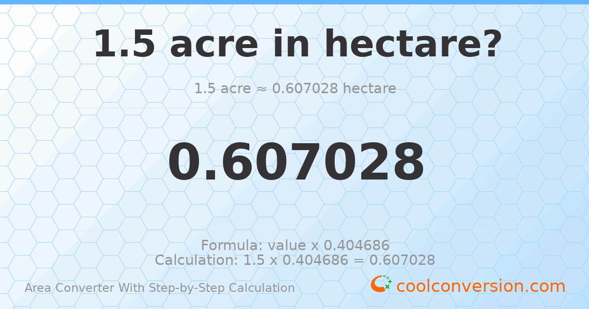 1.5 acres = 0.607028 hectares
