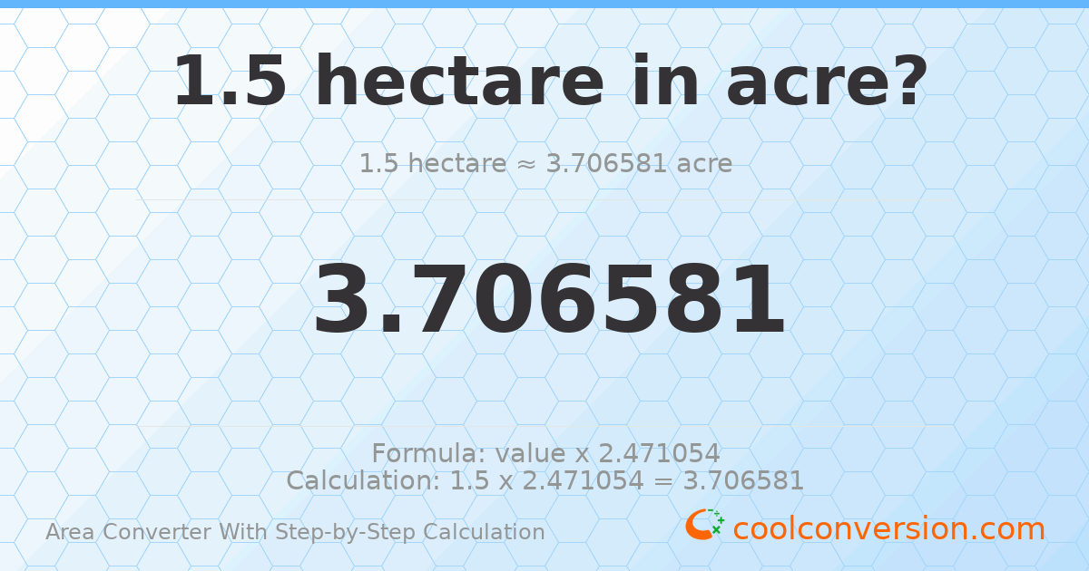 1.5 hectares = 3.70658 acres