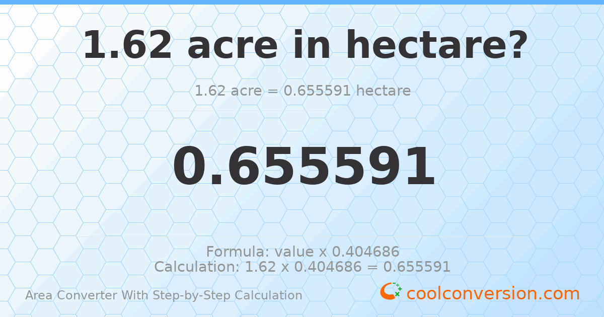1.62 acres = 0.655591 hectares