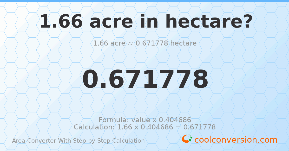 1.66 acres = 0.671778 hectares