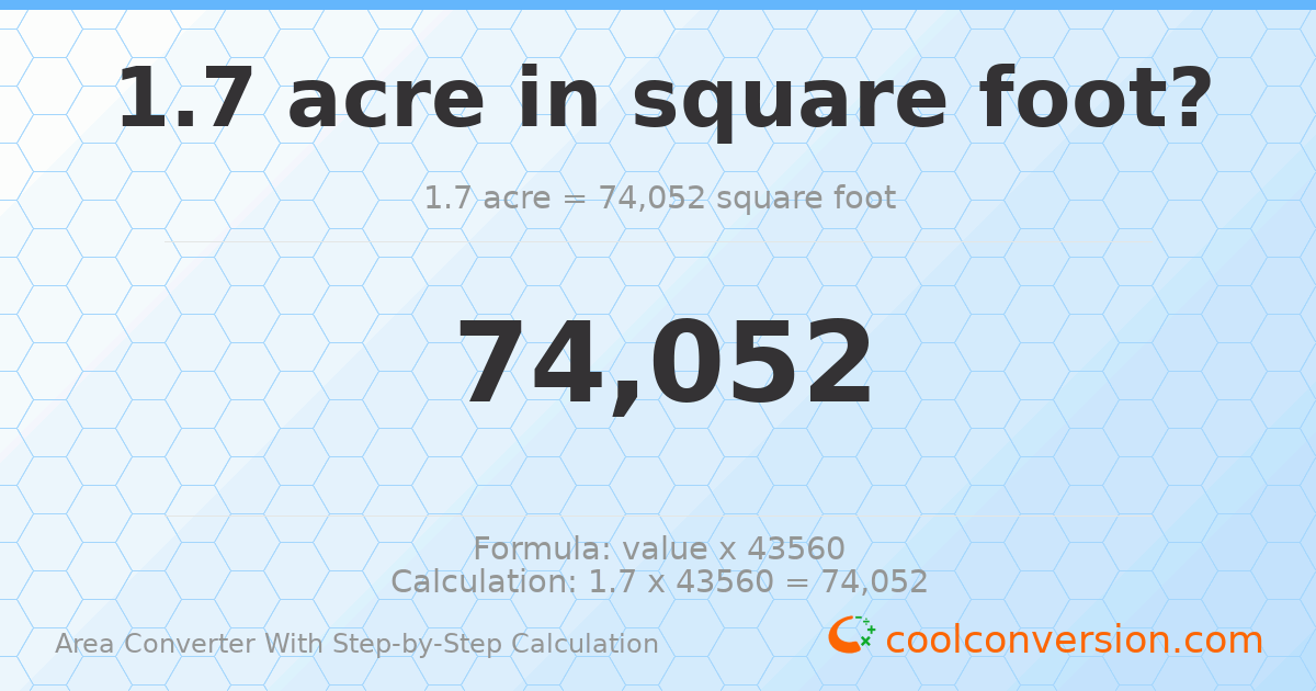 1.7 acres = 74052 square feet