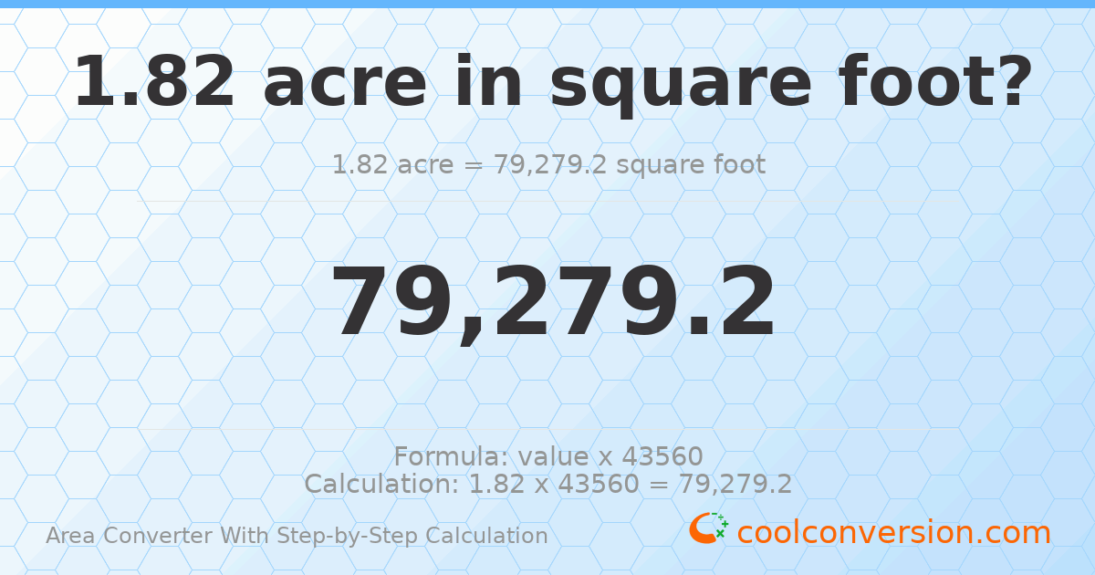 1.82 acres = 79279.2 square feet