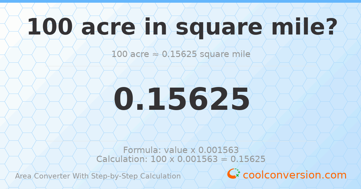 100 acres = 0.15625 square miles