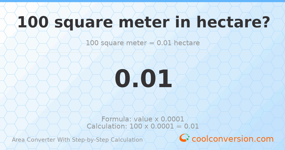 100 square meters = 0.01 hectares