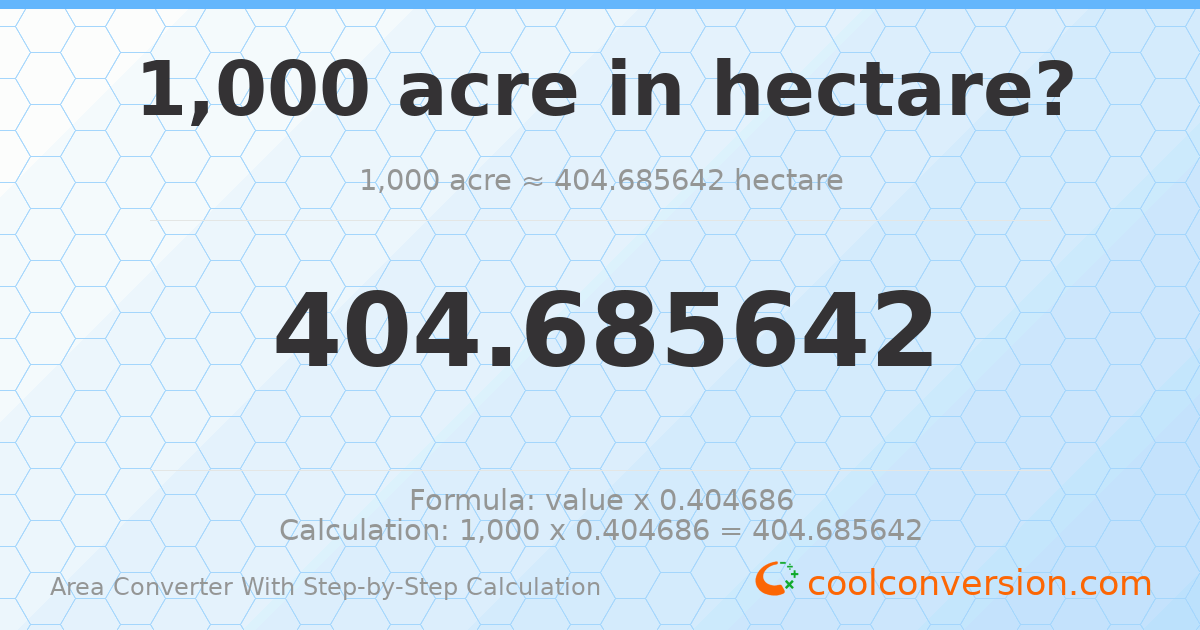 1000 acres = 404.686 hectares