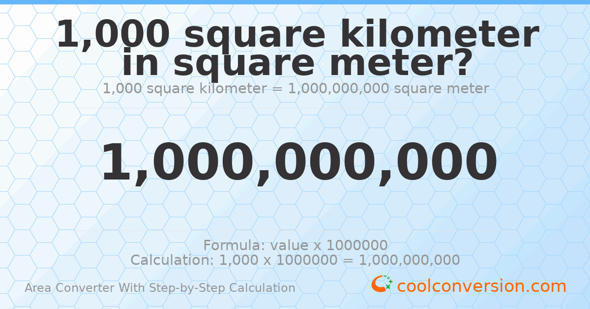 1000 square kilometers = 1 × 10⁹ square meters