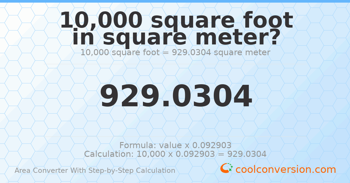 10000 square feet = 929.03 square meters