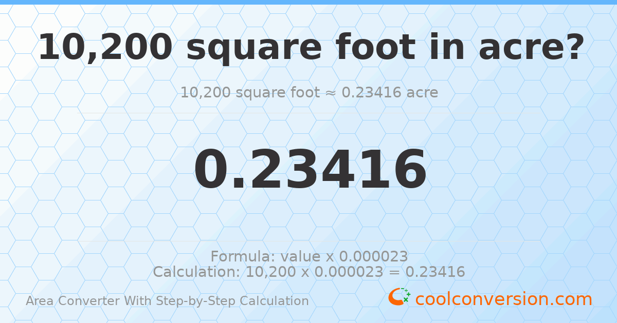 10200 square feet = 0.23416 acres