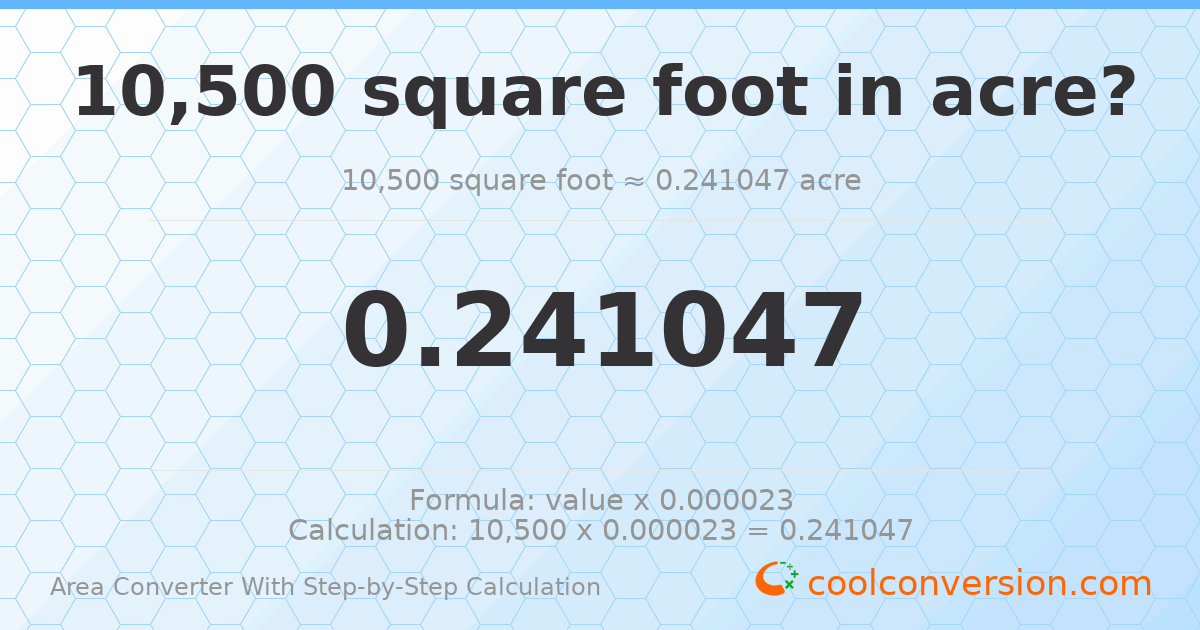 10500 square feet = 0.241047 acres