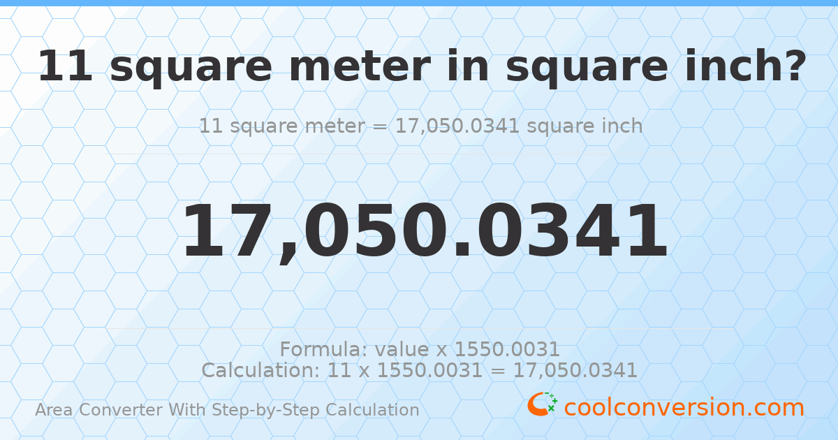 11 square meters = 17050 square inches