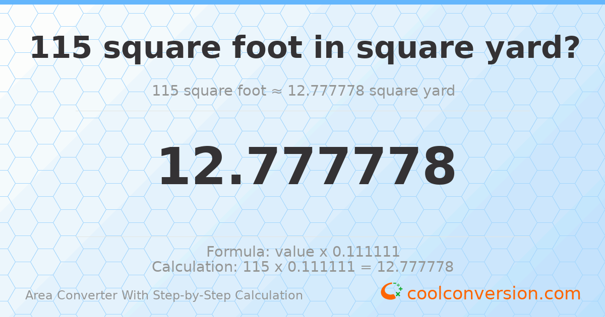 115 square feet = 12.7778 square yards