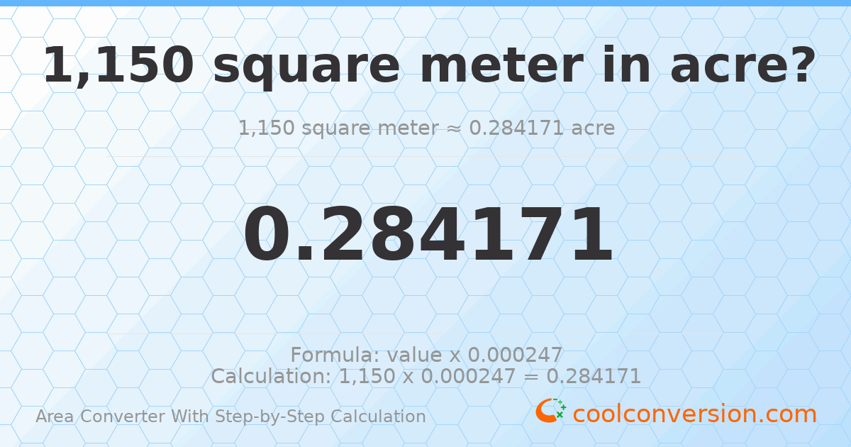 1150 square meters = 0.284171 acres