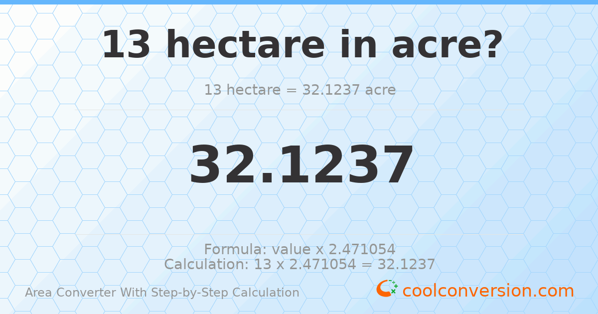 13 hectares = 32.1237 acres