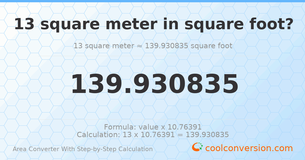 13 square meters = 139.931 square feet