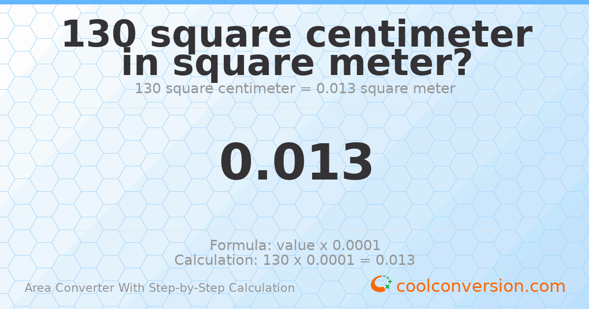 130 square centimeters = 0.013 square meters