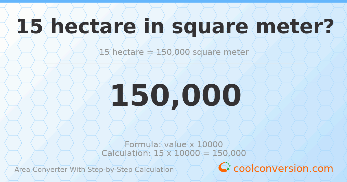 15 hectares = 150000 square meters