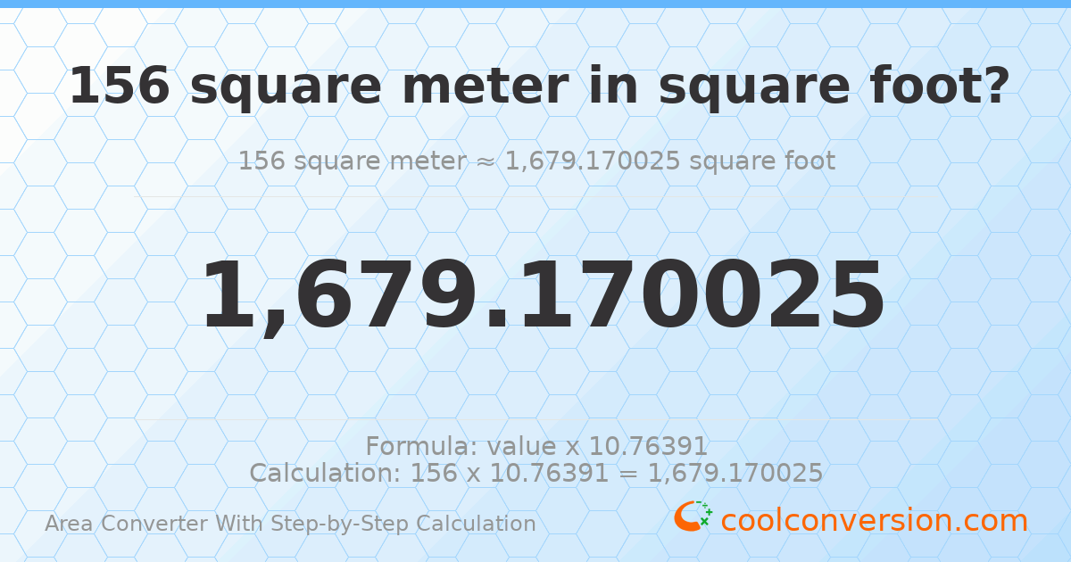 156 square meters = 1679.17 square feet
