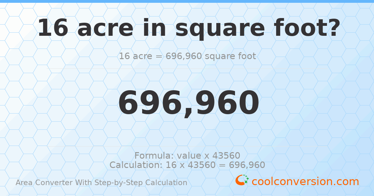 16 acres = 696960 square feet