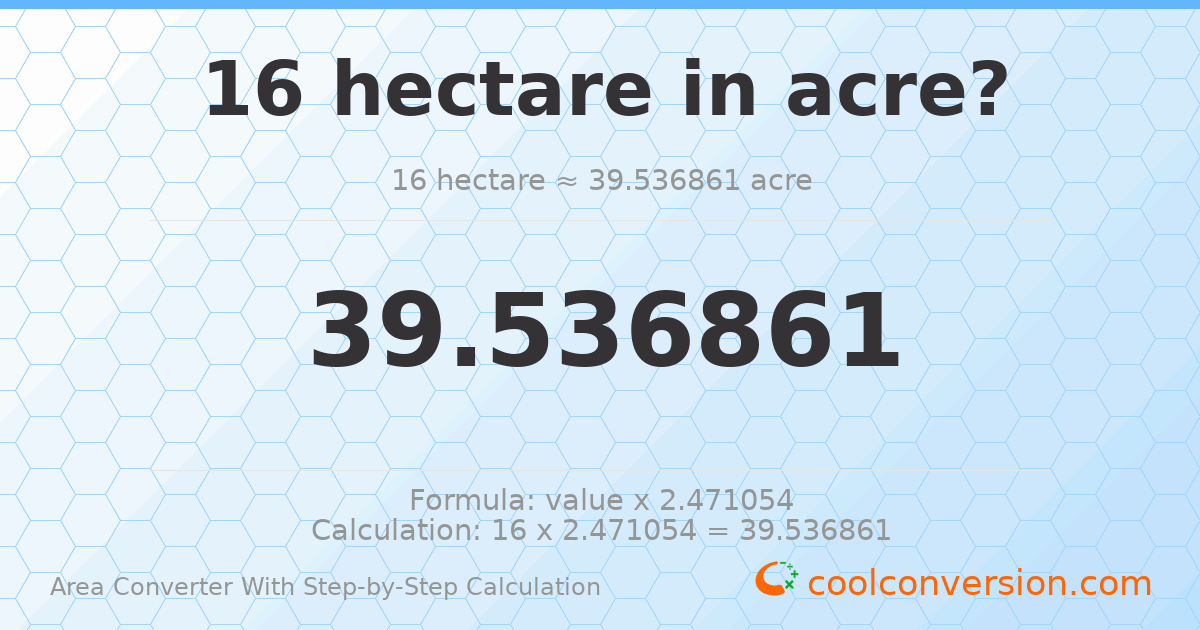 16 hectares = 39.5369 acres