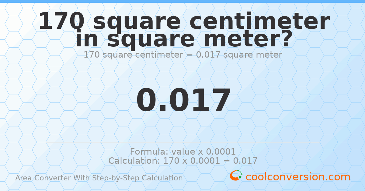 170 square centimeters = 0.017 square meters
