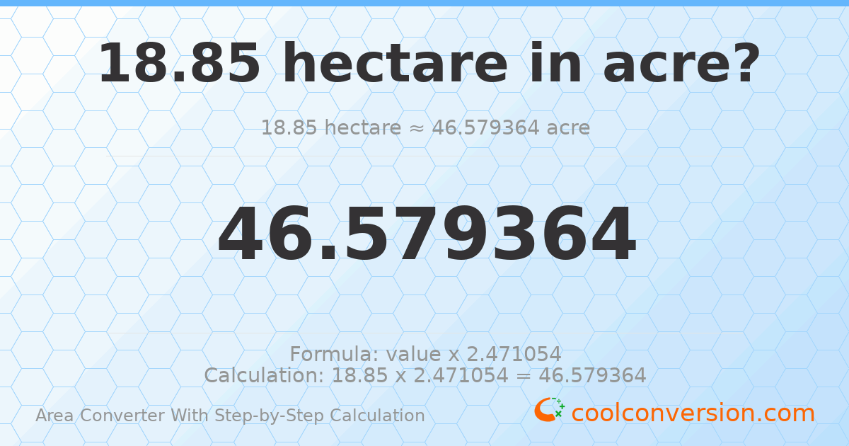 18.85 hectares = 46.5794 acres