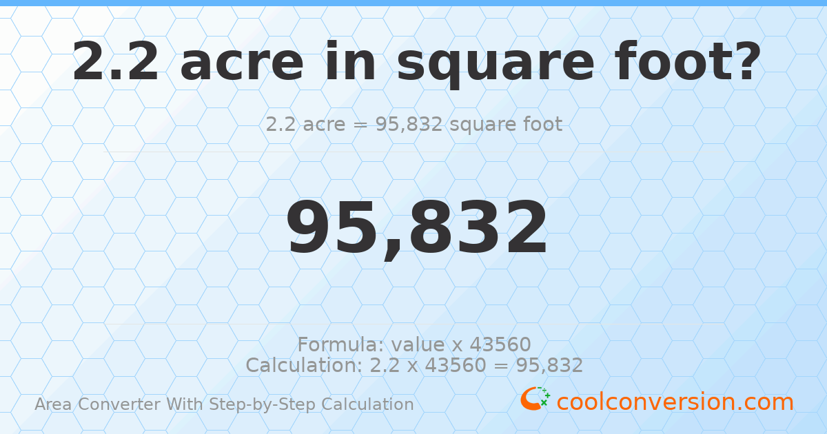 2.2 acres = 95832 square feet