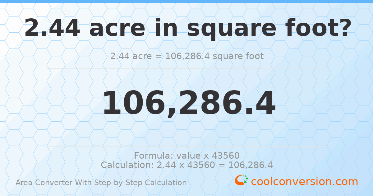 2.44 acres = 106286 square feet