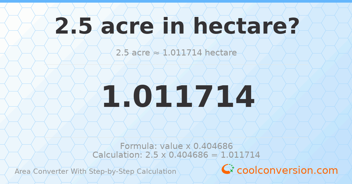 2.5 acres = 1.01171 hectares