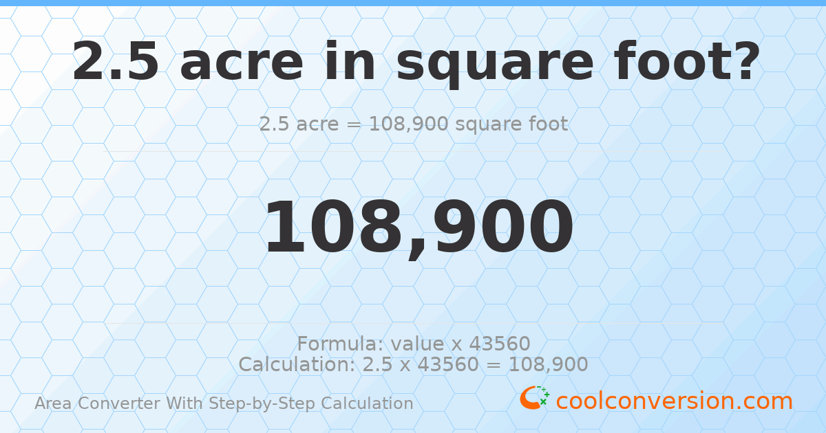 2.5 acres = 108900 square feet