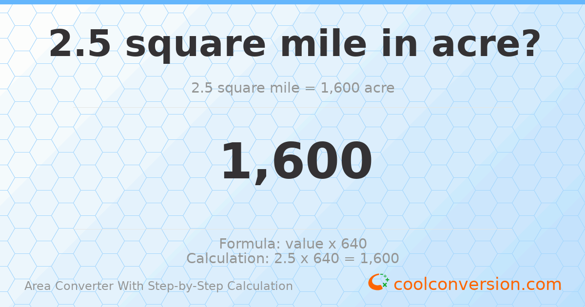 2.5 square miles = 1600 acres