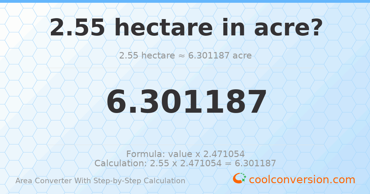 2.55 hectares = 6.30119 acres