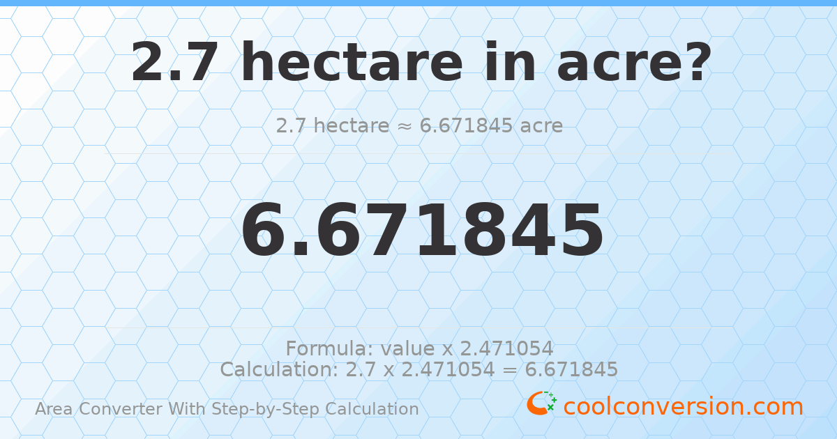 2.7 hectares = 6.67185 acres