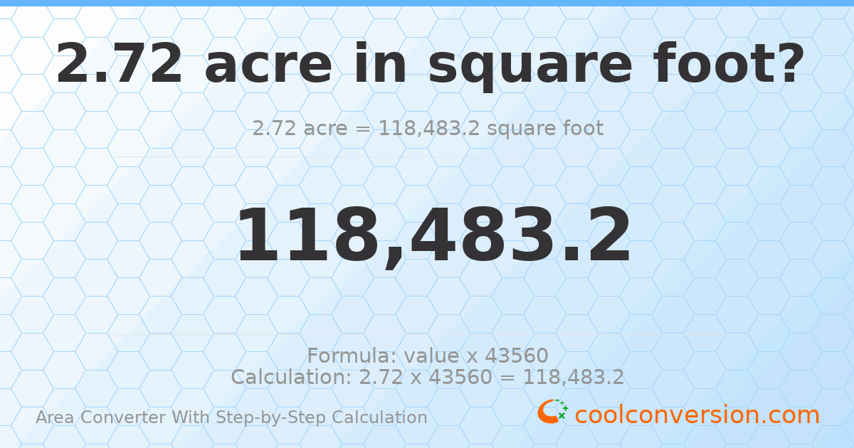 2.72 acres = 118483 square feet