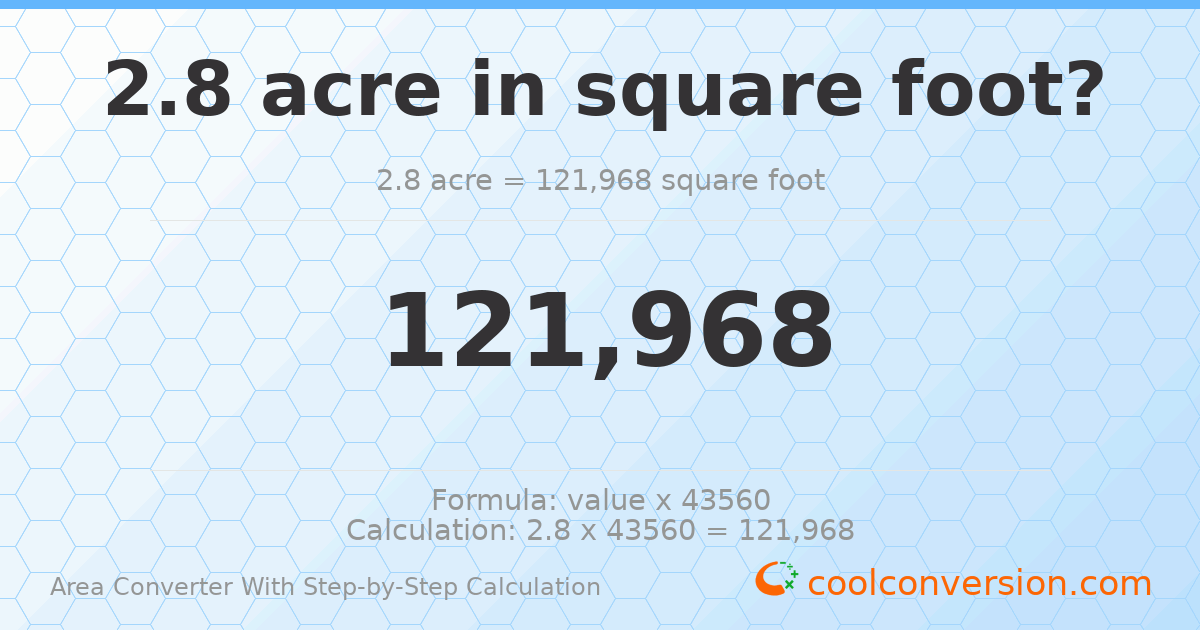 2.8 acres = 121968 square feet
