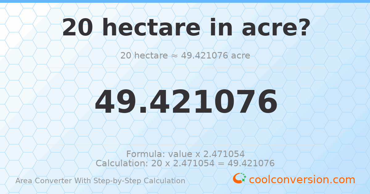 20 hectares = 49.4211 acres