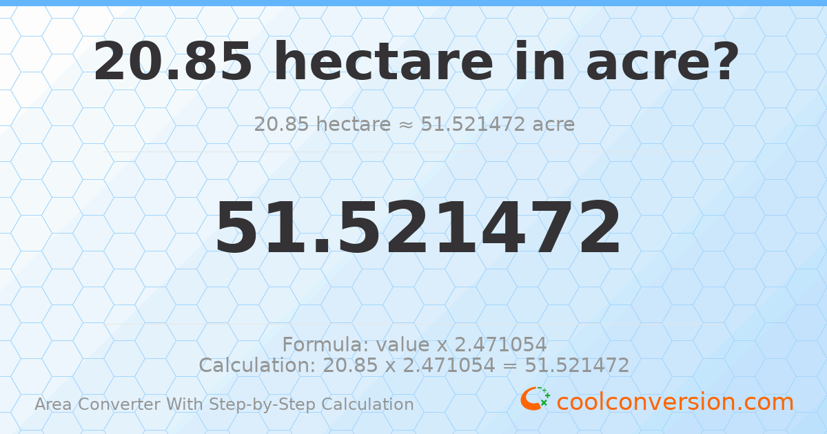 20.85 hectares = 51.5215 acres