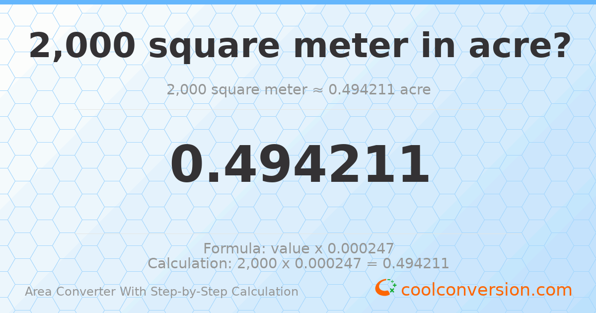 2000 square meters = 0.494211 acres