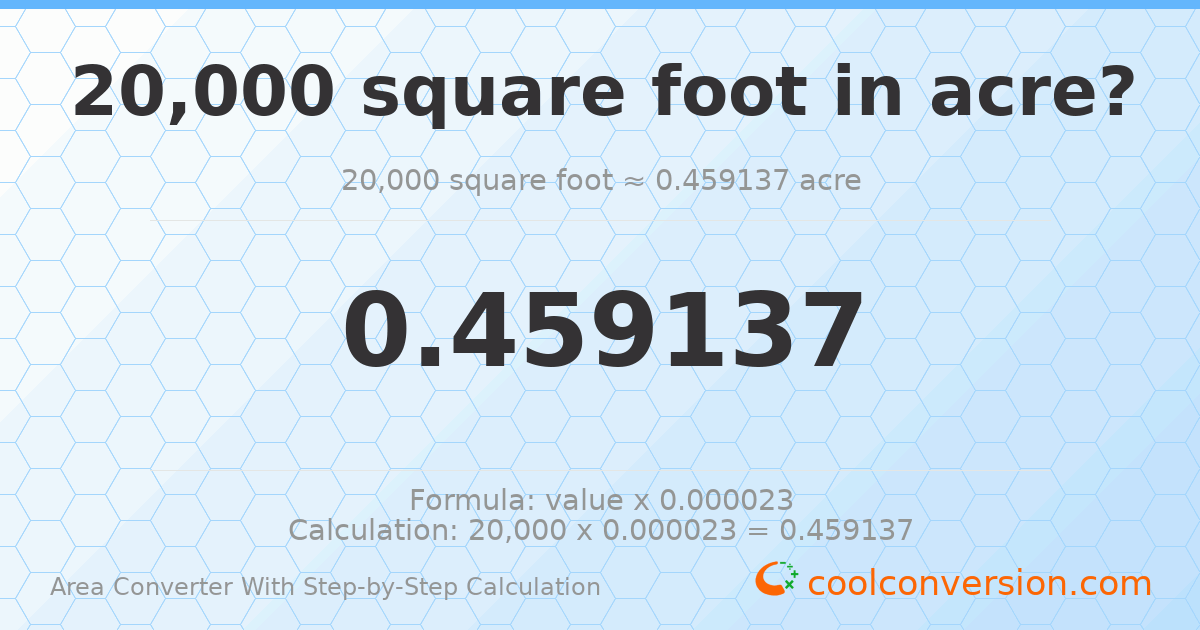 20000 square feet = 0.459137 acres
